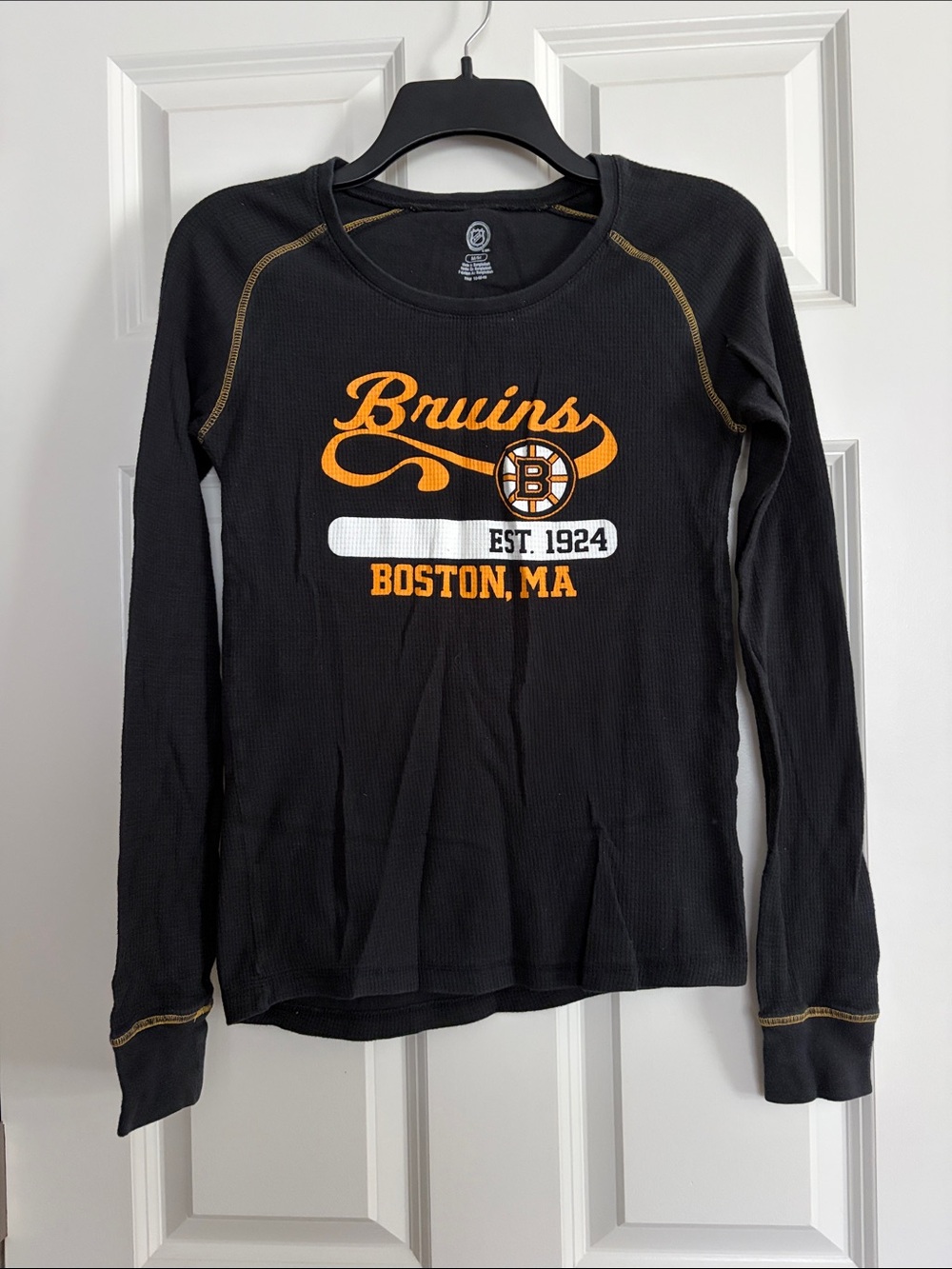 NHL Black Long-Sleeve Bruins Graphic Tee with Orange and White Accents